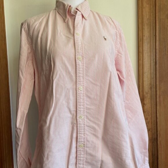 RALPH LAUREN Slim Fit Oxford Shirt Pink White Stripe 12 - Picture 2 of 16